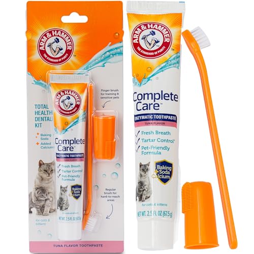 Arm & Hammer for Pets Complete Care Cat & Kitten Dental Kit | Includes 2.5 oz Tuna Flavor Enzymatic Cat Toothpaste, Cat Toothbrush, and Rubber Finger Brush for Cats