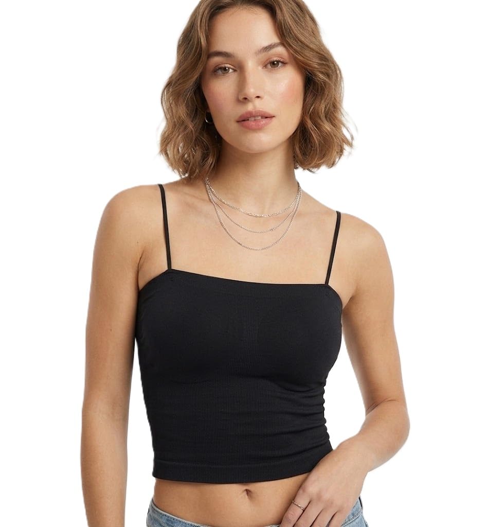 X-Small Black Lightly Padded Sleeveless Soft Square Neckline Solid Tank Top Womens Slips Underwear Tops Undershirt for Women Cami Top Side Ruching Vest - Soft Spaghetti Strap Camisole-image-22