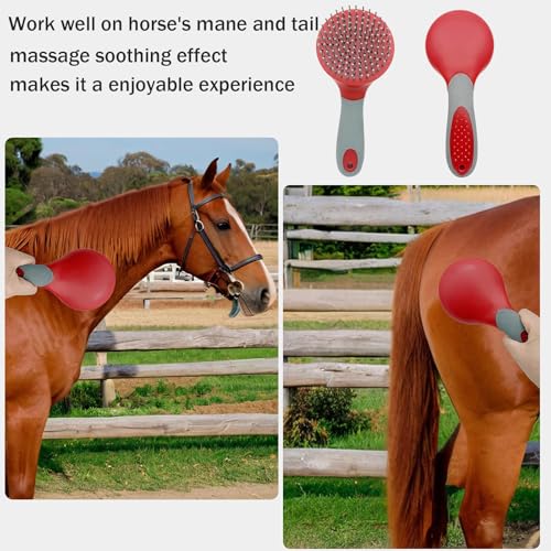 Horse Mane & Tail Combs Horse Brushes Shedding Brush Grooming Tool for Equine Long Haired Dogs (Red)