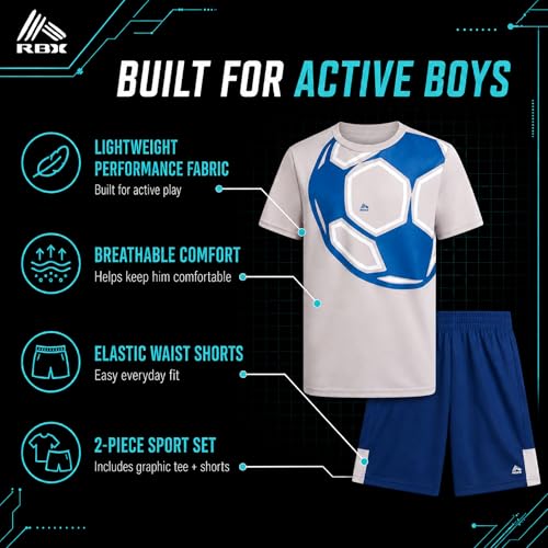 Image of RBX Boys Athletic Shorts Set - 2 Piece Active Performance Graphic Tees and Mesh Gym Shorts for Boys With Elastic Waistband