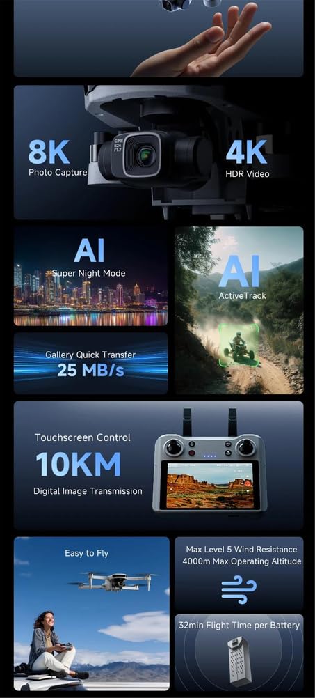 Triple battery,dron z kamerą 4k i 3-osiowym gimbalem, składany quadcopter o wadze 240 g, lot 30 minut, gps smart tracking, bezszczotkowy silnik rc dron