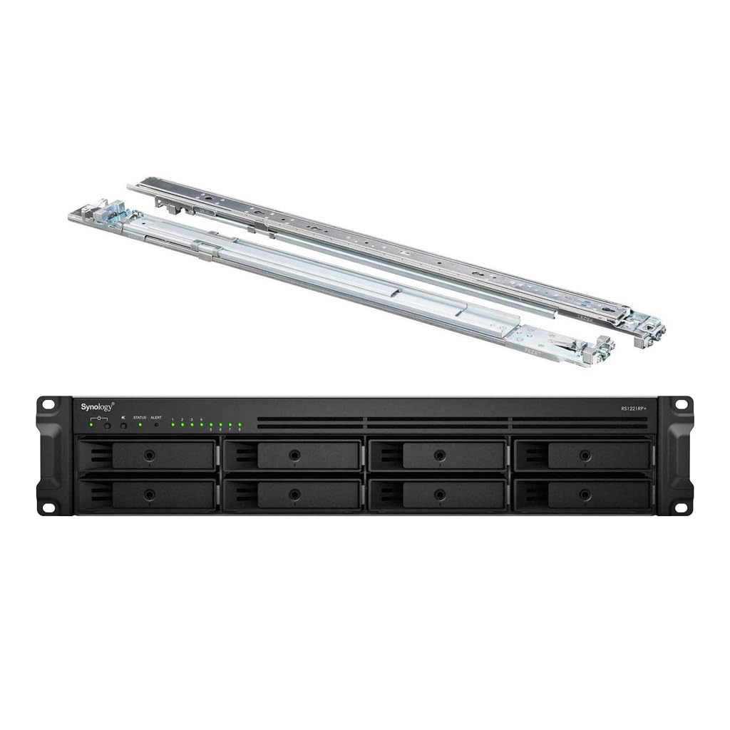 Synology RackStation RS1221RP+ NAS Server with Ryzen 2.2GHz CPU, 32GB Memory, 160TB HDD Storage, 4 x 1GbE LAN Ports, Redundant Power, DSM Operating System Bundle with Rail kit
