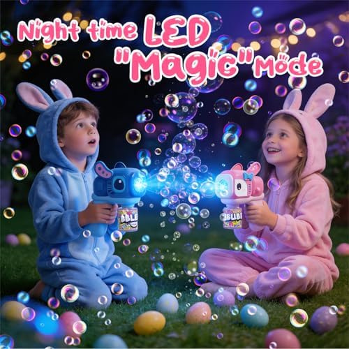 2 Pack Bunny Bubble Machine Gun for Toddlers,Fast Bubble Blast 10,000+ BPM, Leak-Proof Bubble Blower with LED Lights, Easter Basket Stuffers, Outdoor Spring Easter Toy for Boys Girls Ages 3-6 - 5