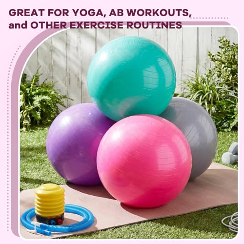Image of Leyndo 4 Pcs 26 Inch Yoga Exercise Ball Pilates Pregnancy Birthing Fitness Ball with Quick Pump Anti Burst for Improved Posture, Balance, Yoga, Pilates, Training