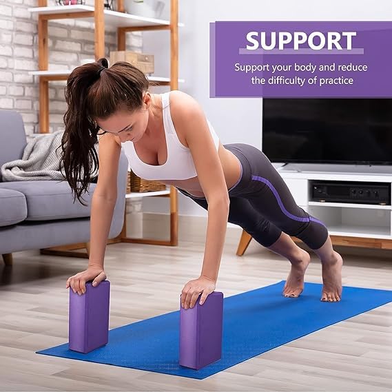Image of Density EVA Foam Yoga Block Set, 2 Pack, Non-Slip Surface, Beveled Edges, Multi Colour