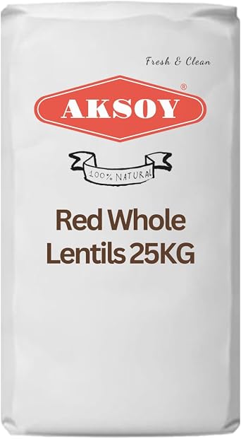 Aksoy Red Whole Lentils 25KG | Perfect for Soups, Stews, Salads & Vegan Dishes | Non-GMO, High in Protein & Fiber, Great for Plant-Based Meals & Meal Prep | Versatile & Easy to Cook