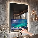 Haocrown 24x32 Inch Bathroom Vanity Mirror with 21.5" Touch Screen Smart System, Side-Lit LED Ambient Lighting, IP66 Waterproof & Anti-Fog, Streaming Apps, Wi-Fi Bluetooth HDMI, Wall Mounted (2025)