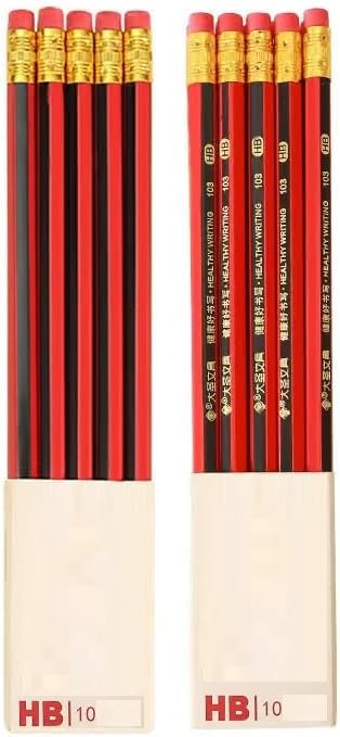 HB - Lápiz de madera sin afilar con borrador suave, color rojo, 10 unidades