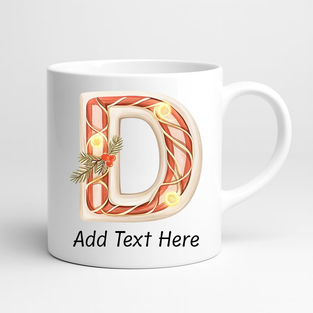 Personalized Christmas Initial Mug – Custom A-Z or 0-9 Monogram, Gingerbread Letter Design, Add Name or Date, 11oz Ceramic Cup, Dishwasher Safe Holiday Gift (White) - Image 4