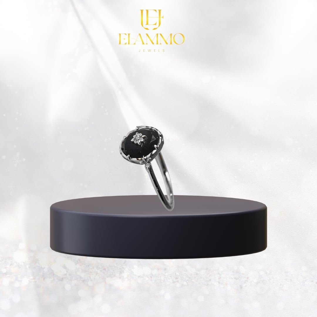 Elammo Vintage Natural Black Onyx 925 Sterling Silver Ring for Women - Image 5