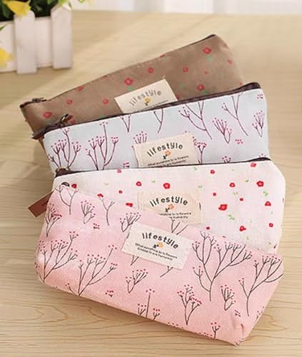 Lindos estojos de lápis de lona floral com zíper, 4 unidades