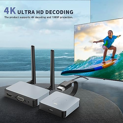 Image of Wireless HDMI Transmitter and Receiver - Plug & Play 2.4 /5GHz Streaming Video /Audio from Laptop, PC to HDTV /Projector /Monitor
