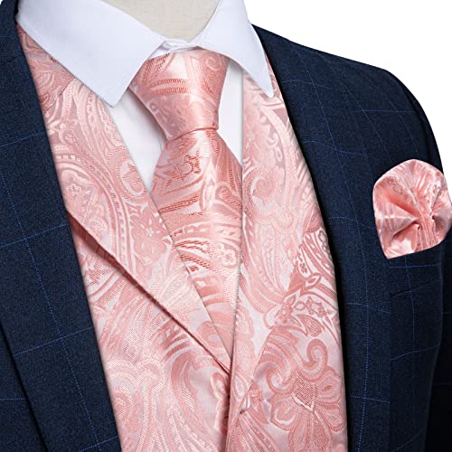 DiBanGu Mens Vest Tie Set 7PCS Silk Paisley Suit Waistcoat and Necktie Hankerchief Cufflinks Lapel Pin Set for Wedding Party2