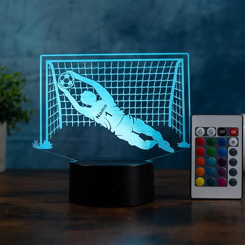 Optechvisual Personalisierte Fußball Torwart Lampe – 3D LED Nachtlicht mit Name – Geschenk für Torhüter & Fußballfans – Fußball Lampe mit Gravur – Deko für Jungs & Männer