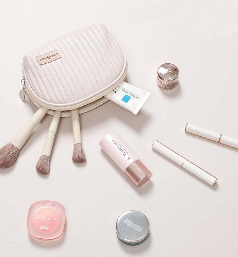 Miniatura 5 de Bolsa de maquillaje Half Moon, bonita bolsa de maquillaje para bolso, bolsa de cosméticos de piel sintética para mujeres y niñas, bolsa de