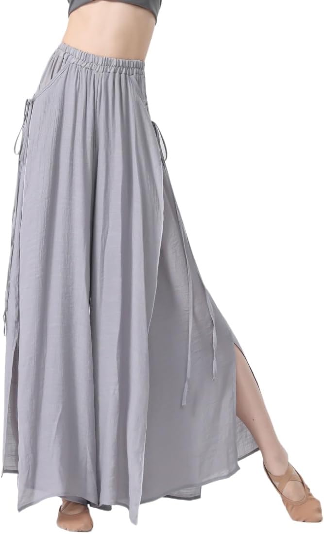 HEARTTOUCH Women's Side Slit Ballet Yoga Dance Pants Double Layered Wide Leg Sports Gym Pants Dancewear Loungewear