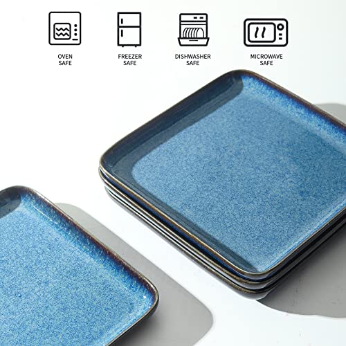 Yelloya Ceramic Blue Square Dinner Plates - 7.5 Inch Navy Blue Dinnerware Plates Set Of 4, Serving Plates For Dessert,Appetizer,Snack - Microwave Safe #TOP2