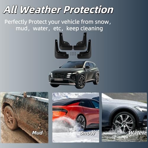 Image of No Drill Mud Flaps Compatible with 2022-2025 Hyundai Tucson (NOT for N Line /Hybrid /PHEV /XRT Trim)，OEM Style Textured Black Custom Fit All Weather Exterior Accessories(4PCS)