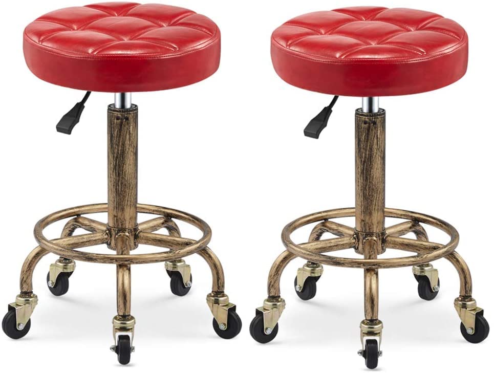 Rolling Stool Adjustable Height Rolling Chair Swivel Shop Chair Rolling  Salon Stool Hydraulic Rolling Swivel Stool Chair (Color Red*2) - Main Image