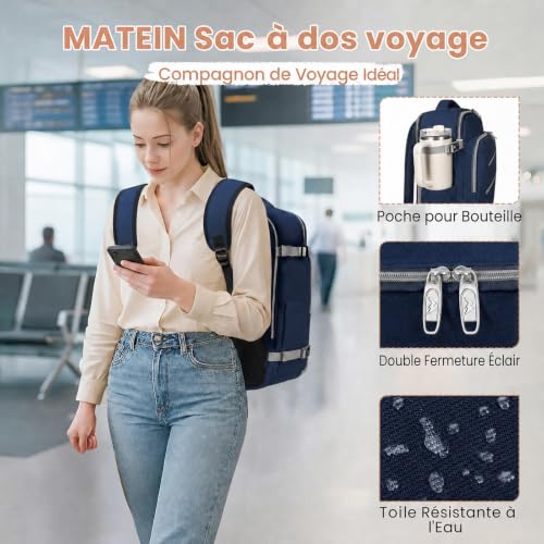 Sac Cabine Ryanair 40X30X20 : MATEIN Sac à Dos Voyage Cabine Avion 40x30x20, Sac à Dos Cabine 2... – Image 3