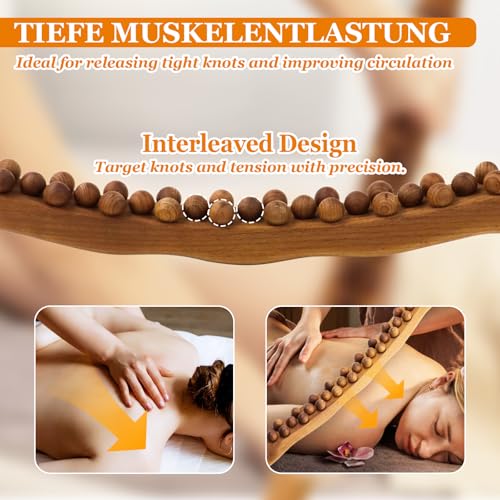 Gua Sha Wooden Therapy Stab mit 31 Rollen, Massagestab Holz für Muskelentspannung & Körpermassage, Faszienstab Holz für Nacken, Rücken, Beine, Bauch & Arme