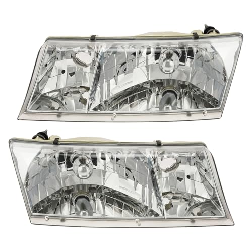 Image of TRQ 2 Piece Headlight Assembly Set Chrome Bezel Driver & Passenger Side Compatible with Mercury Grand Marquis 1998-2002 FO2502149 FO2503149 YW3Z13008BB YW3Z13008CB F8MZ13008AA F8MZ13008BA