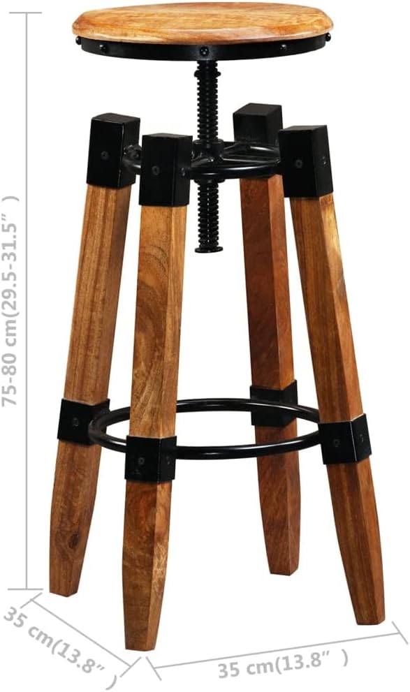 vidaXL Bar Stools 2 Pcs, Height Adjustable Bar Seat, Counter Height Stools, Island Stools for Pub Dining Room Kitchen Counter Island, Solid Mango Wood