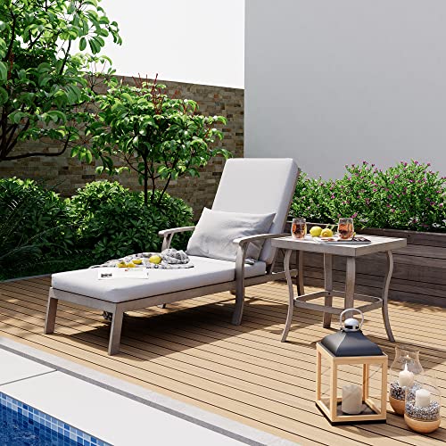 Happatio Aluminum Patio Chaise Lounge Set 2 Pieces, Aluminum Patio Lounge Chair With Side Table, Pool Lounge Chair With Cushion, Outdoor Chaise Lounge Chair For Patio Deck Poolside (Gray) #TOP1