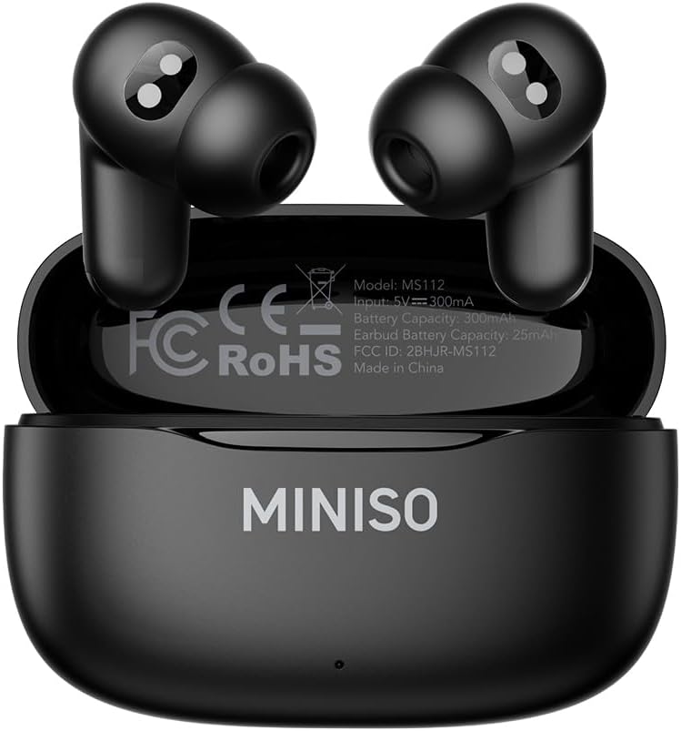 MINISO MS112 AI Translation Earbuds Real Time, 135 Language Translator Earbuds, Heart Rate Sensing Audifonos Traductores Inglés Español, 4-in-1 Translating Bluetooth Headphones for Travel Black