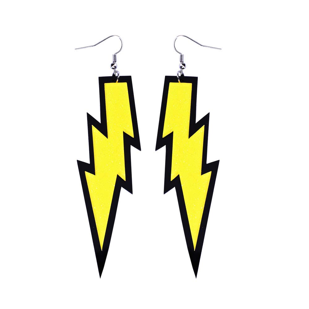 Women's 80s Costume Accessories Fashion Retro Neon Lightning Earrings - Yellow