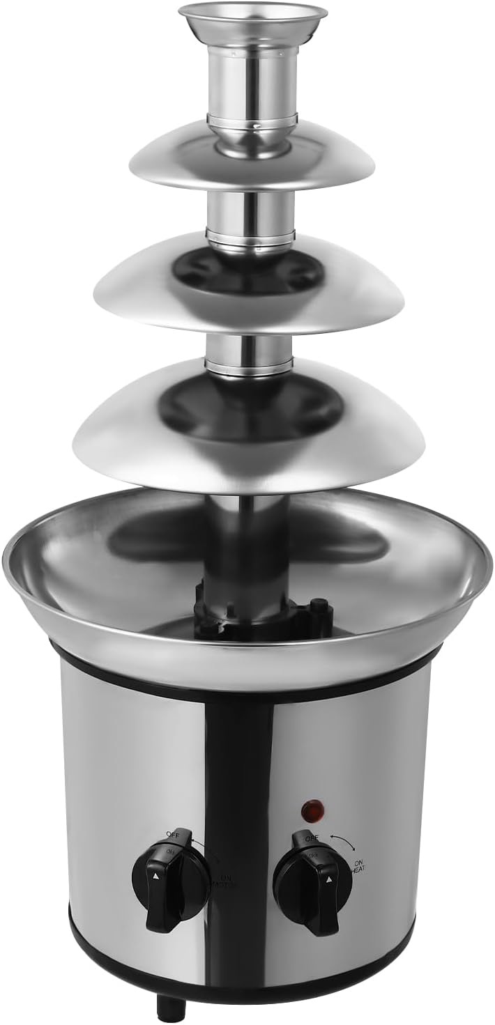 Chocolate Fountain,4 Tier Chocolate Fondue Fountain Electric Melting Machine with Temperature Control,Chocolate Fountain Machine for Chocolate Candy Butter Cheese - 60-Ounce - Silver (2)