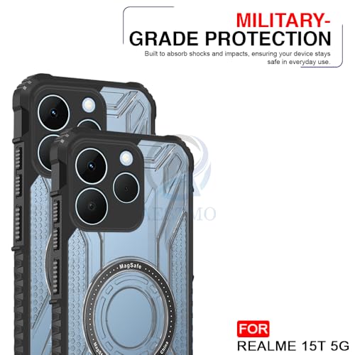 Image of AESTMO Hybrid Shockproof Back Cover Case for Realme 15T 5G / Realme Narzo 90 5G Compatible with MagSafe | Hard Back Case Cover (PC & TPU, Translucent Back, Black Sides)