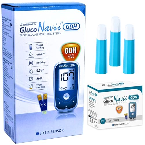Image of Standard GlucoNavii GDH Blood Sugar Monitor - Complete Diabetes Testing Kit with Glucose Monitor, 100 Test Strips, 100 Safety Lancets & Case - Code-Free Blood Glucose Monitors for Accurate Diabetic Monitoring (GlucoNavii mmol /L + 100 (BSL + Strips))