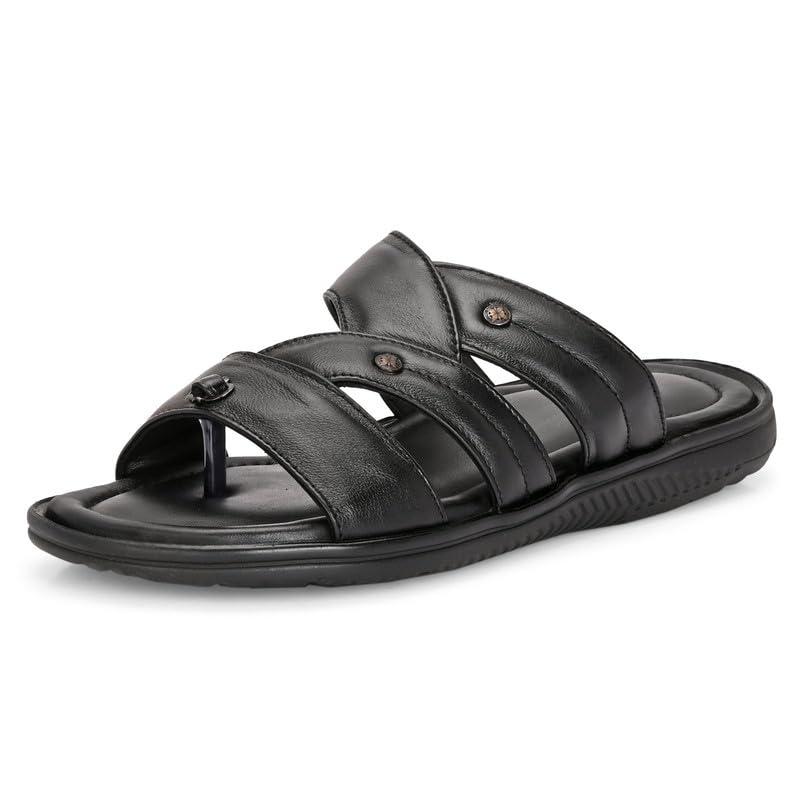Leather Slippers For Men | Genuine Premium Leather | Stylish, Comfortable & Lightweight Flip Flops For Mens - Black | SSES 012-image-9