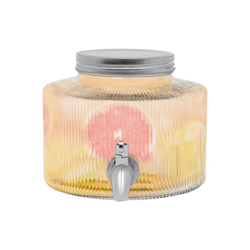 Dispensador de bebidas de cristal de 2,8 l con grifo de acero inoxidable y tapa, recipiente para bebidas para agua, zumos, vino, té helado, sangría, para frigorífico, fiesta, boda, hogar