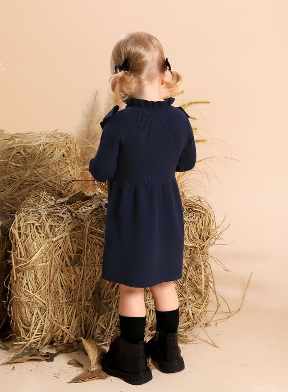 Miniatura 5 de BesserBay Vestido de punto acanalado con ribete de volantes para niñas de 6 meses a 6 años