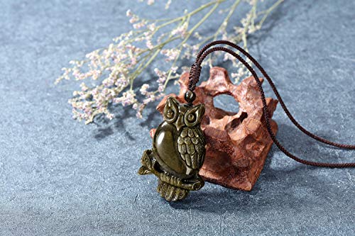 Top Plaza Men Women Owl Gifts Pendant Necklace Amulet Talisman Protection Pendant Necklace Natural Golden Obsidian Healing Crystal Carved Gemstone Necklace #1 #TOP2