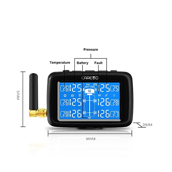 U901T Tire Pressure Monitoring System for Trucks with 6pcs External Sensors Real Time Monitoring Pressure and Temperature Vehicle Battery Testing Large LCD Display - Image 5