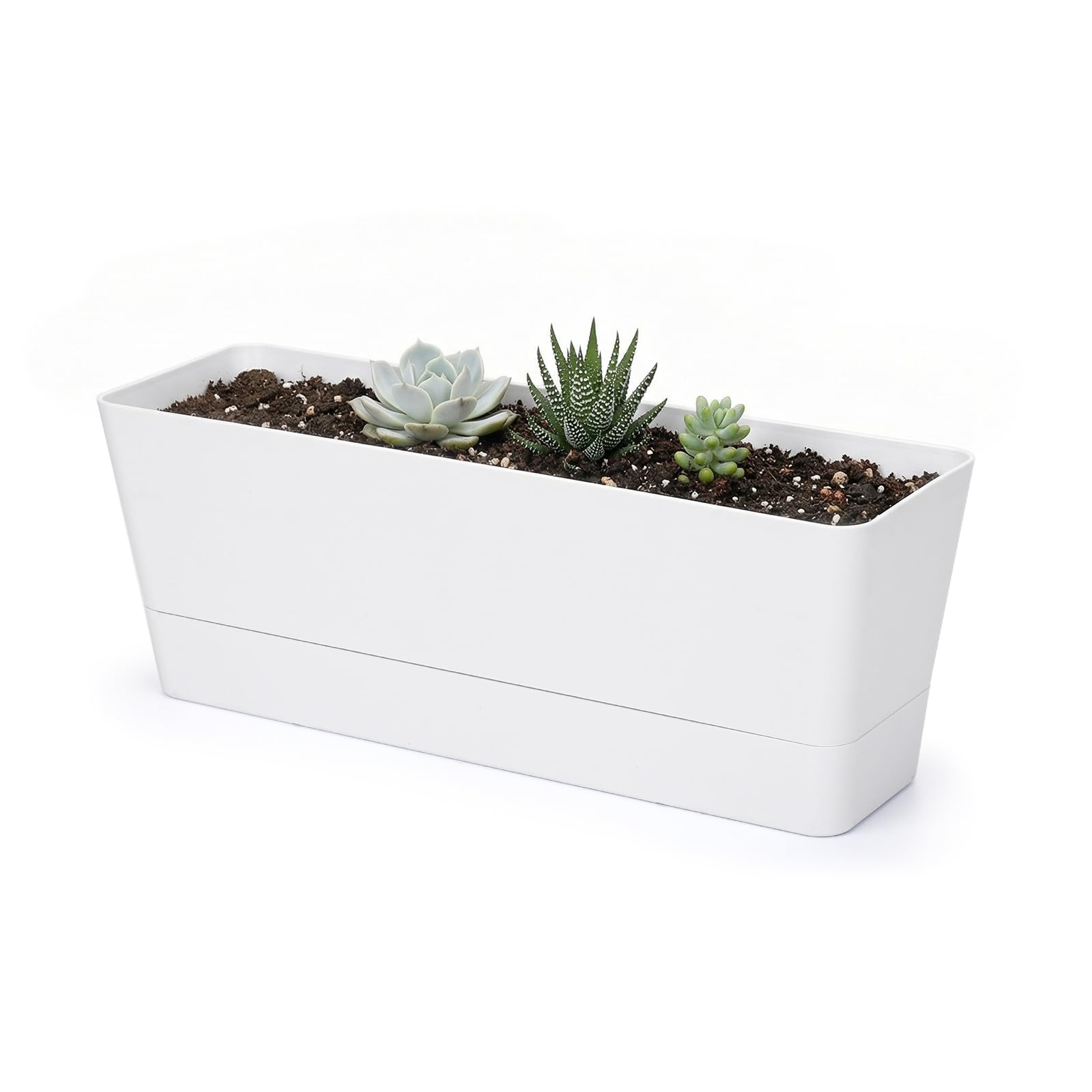 Herb Planter with Tray, Greaner 1 Pack 12x3.8 Inch Rectangle Window Box White, Indoor Succulent Flowers Plastic Pot for Windowsill, Garden, Balcony, Office Outdoor โ image 1