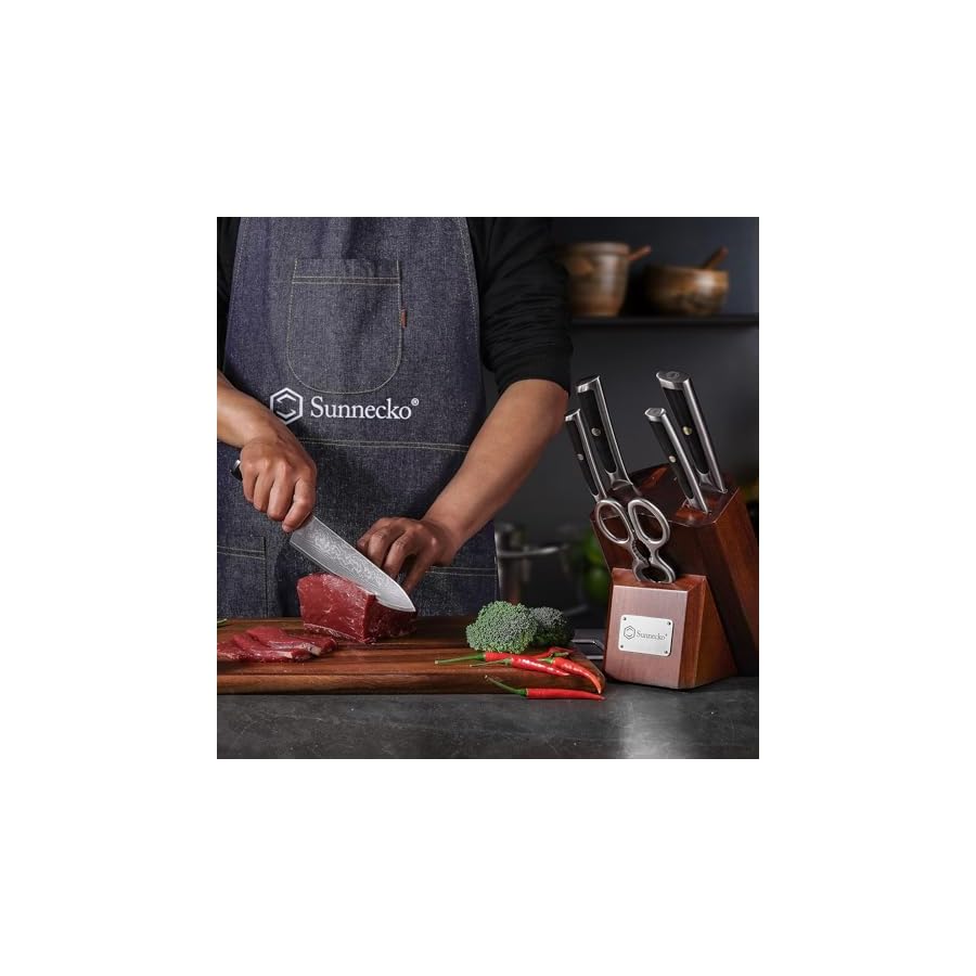 Sunnecko-Damascus-Kitchen-Knife-Set-Sharp-Kitchen-Knife-Set-of-7pcs-with-Japanese-Damascus-Steel-VG10-Professional-Kitchen-Knife-Block-Set-with-Ergonomic-Black-Handle Sunnecko Damascus Kitchen Knife Set - Sharp Kitchen Knife Set of 7pcs with Japanese Damascus Steel VG10 - Professional Kitchen Knife Block Set with Ergonomic Black Handle