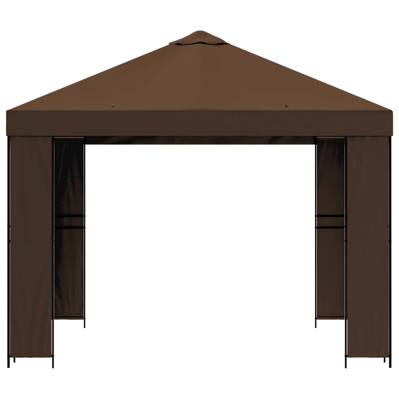 Pavillon 3 x 3 m Marron Polyester et Acier Résistant à l'eau Abri extérieur pour Jardin Terrasse Patio Balcon avec Structure Stable et Grand Couvercle