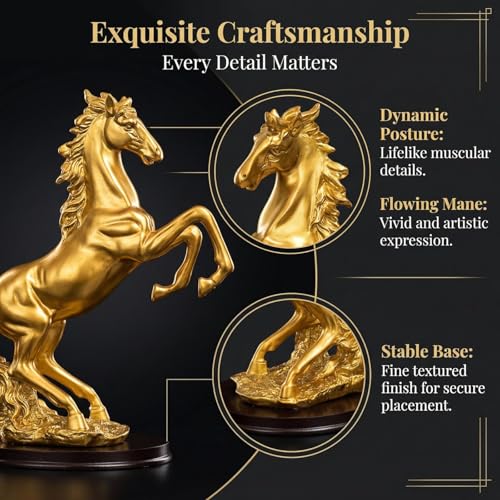 Estatua de Caballo Rampante Dorado de Resina 32 cm miniatura 5