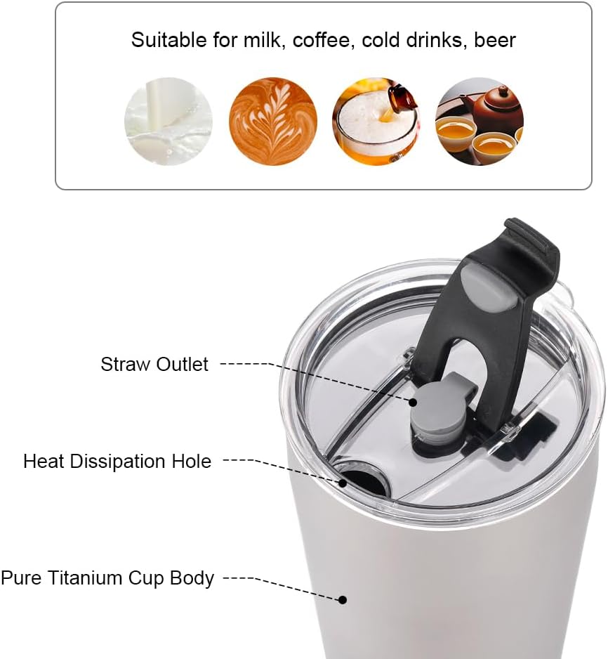 Lixada Outdoor Titanium Teacup Double Wall Camping Beer Cup 500ml Water Cup with Lip