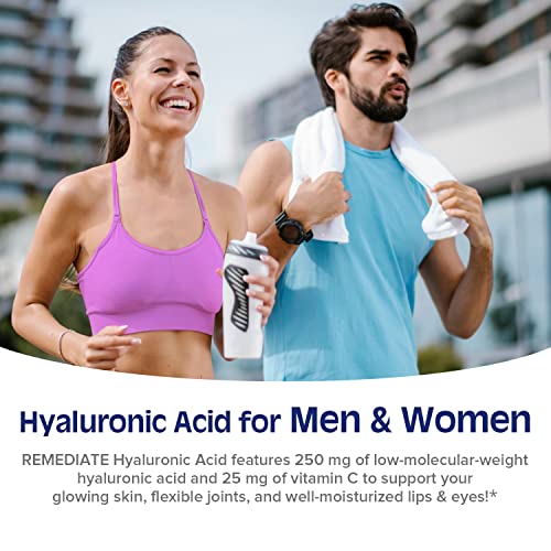 Remediate Hyaluronic Acid, 250 Mg Sodium Hyaluronate + 25 Mg Vc, 2-In-1 Formula For Skin Hydration & Joint Lubrication, High Bioavailability, Non-Gmo, For Women & Men, 90 Vegan Capsules #TOP3