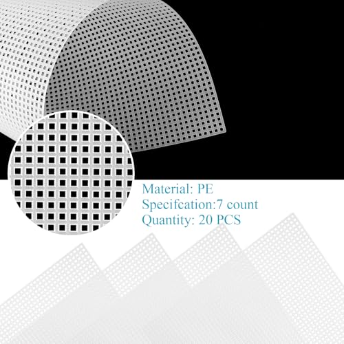 Image of 20 Pack Plastic Mesh Canvas Sheets 7 Count 10.4 x 13.5in White Clear Plastic Mesh Sheet for Embroidery Acrylic Yarn Crafting Knit and Crochet Projects