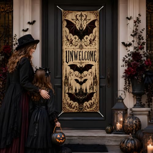 Image of Halloween Decorations - UNWELCOME Gothic Halloween Door Cover