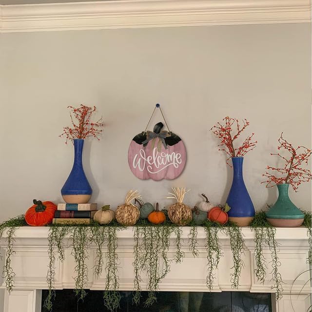 Miniatura 5 de Ymaotrade Letrero de otoño para colgar en la puerta de Acción de Gracias, letrero de bienvenida de calabaza de madera, letrero colgante de porche