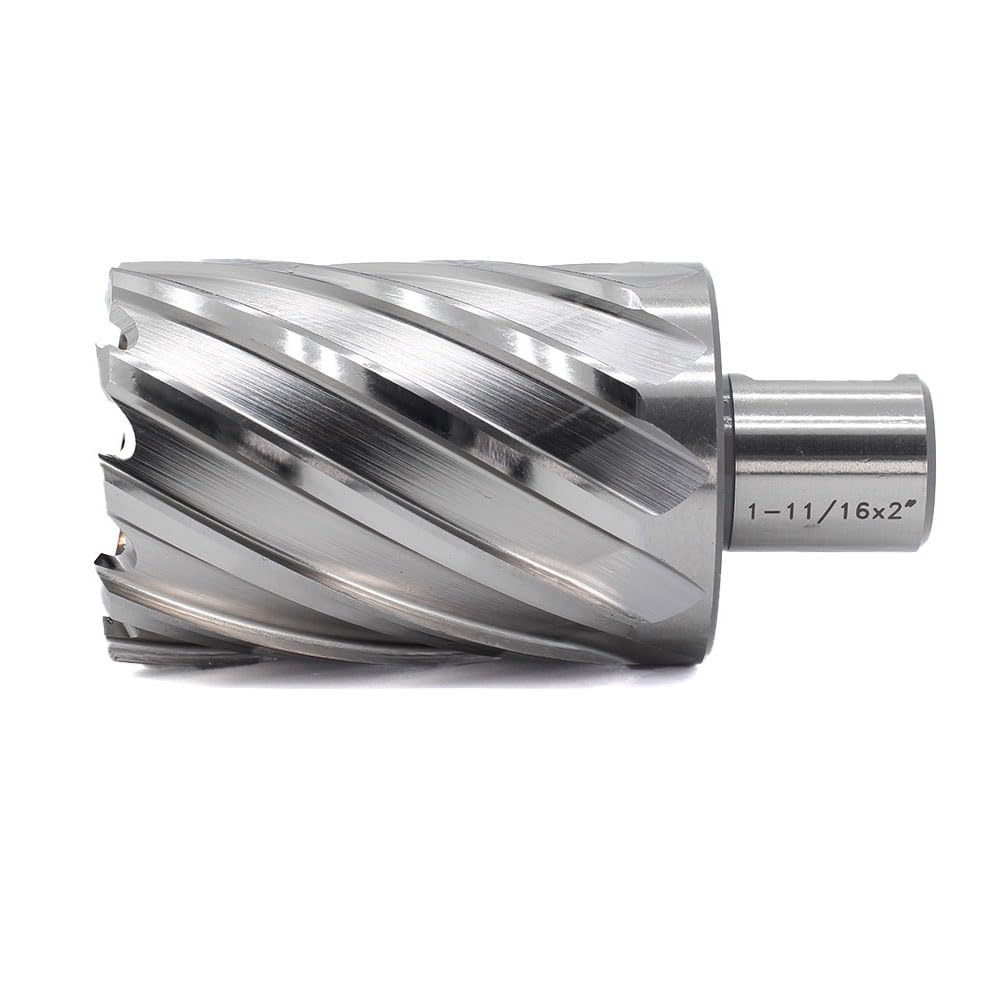 OSCARBIDE 1-11/16"x2 Annular Cutter, 3/4 inch Weldon Shank, 1-11/16 inch Cutting Diameter, 2 inch Depth of Cut, 2 Flat Mag Drill Bit with Pilot Pin for Magnetic Drill Press,1 Piece