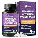Magnesium Glycinate 600mg Vitamin D3 K2 Supplement with Vitamin C, Zinc, & Aloe Vera - Bone Support, Energy & Mood Manage & Sleep Health for Men & Women, Non-GMO, Vegan, 120 Capsules