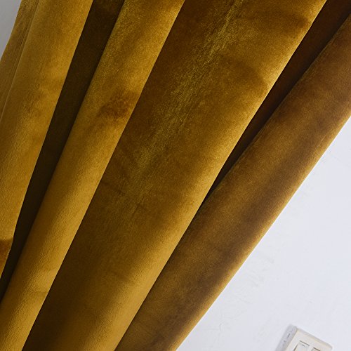 Cherry Home Super Soft Luxury Velvet Set Of 2 Warm Yellow Blackout Velvet Energy Efficient Grommet Curtain Panel Drapes Ginger Mustard Curtain Panels 52Wx96L For Living Room #TOP5